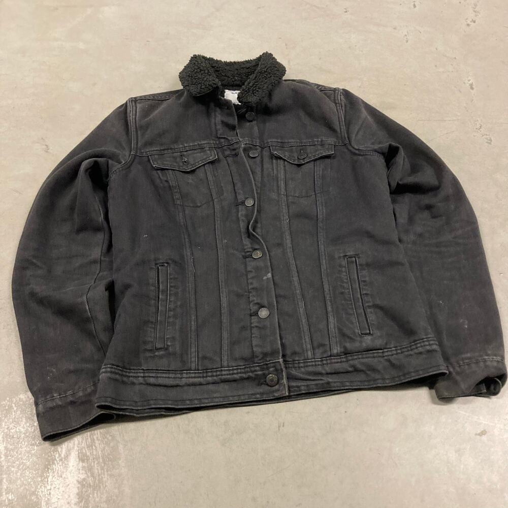 vintage y2k fur lined old navy denim trucker jacket